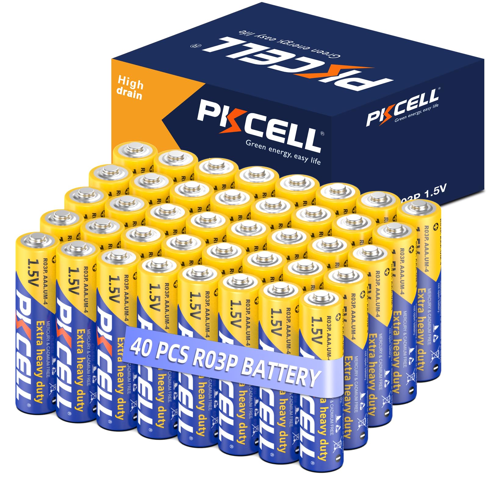 PKCELL AAA Batteries 40 Pack Triple A Batteries 1.5V High-Performance Carbon Battery for LED Candles Clock Remote Controls Flashlights