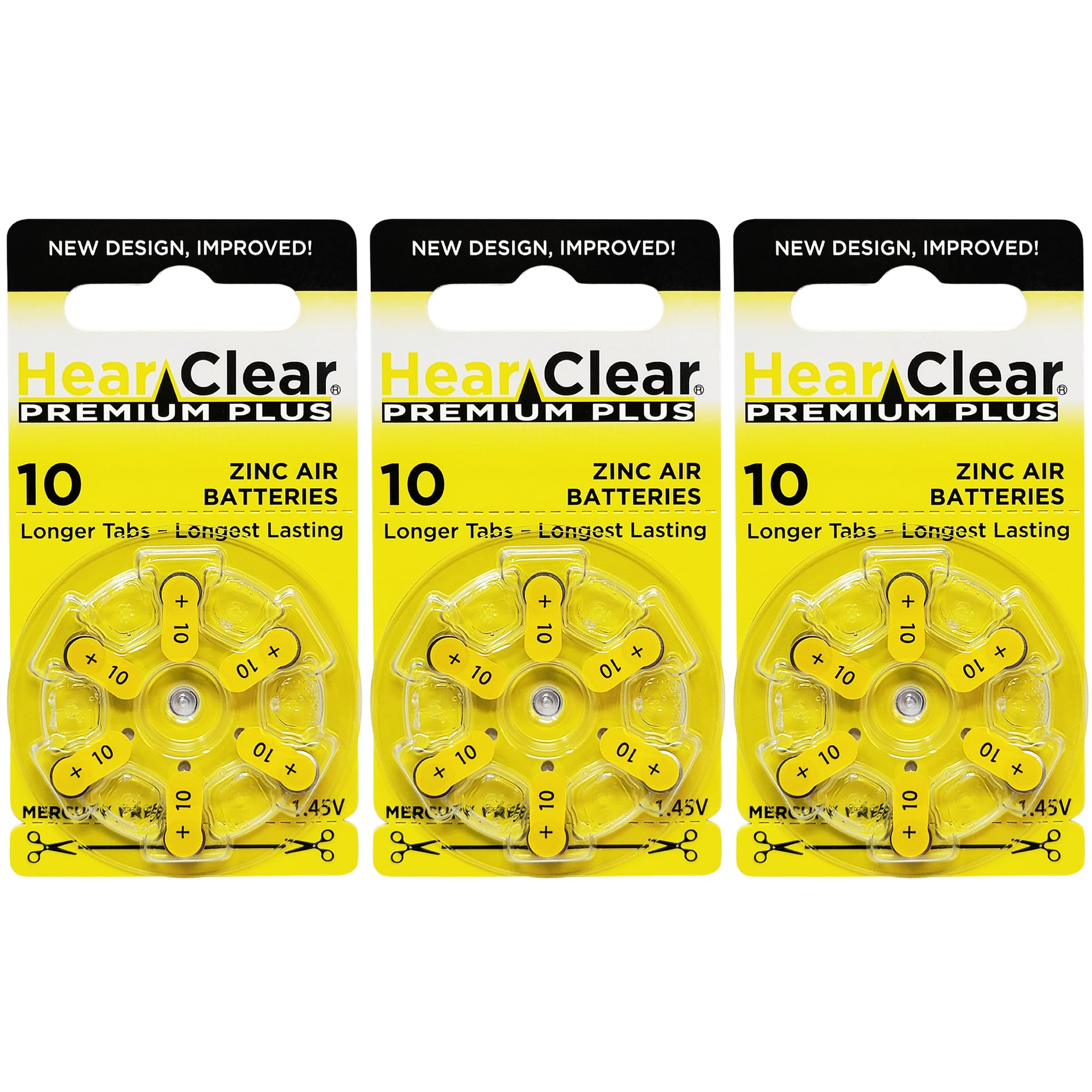 HearClear Size 10 PR230 1.45V Hearing Aid Batteries Yellow Tab (18 Batteries)