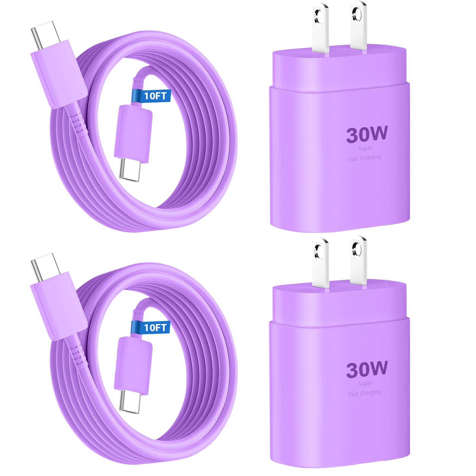 Phone 16 15 Charger30W USB C Fast Charger Block & 10FT Long C to C Fast Charging Cable Cord for Phone 16 15/16 15 Pro Max/ 16 15 Plus/ 15 MiniPro 12.9/11 inch10th GenSamsung Galaxy S24UltraPurple