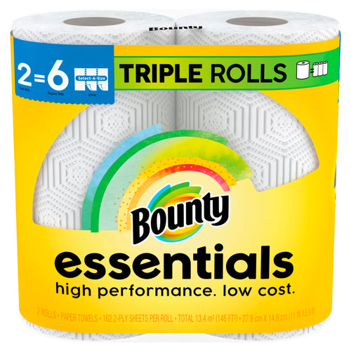 Bounty Essentials Select-A-Size Paper Towels White 2 Triple Rolls = 6 Regular Rolls