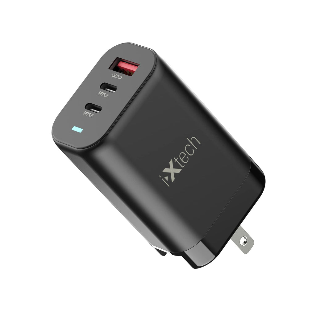 I-XTECH 65W USB C Charger 3 Port USB Wall Charger 65 Watt GaN Fast Charger Type C Foldable Adapter 65W. Compatible for All Phones and Tablets