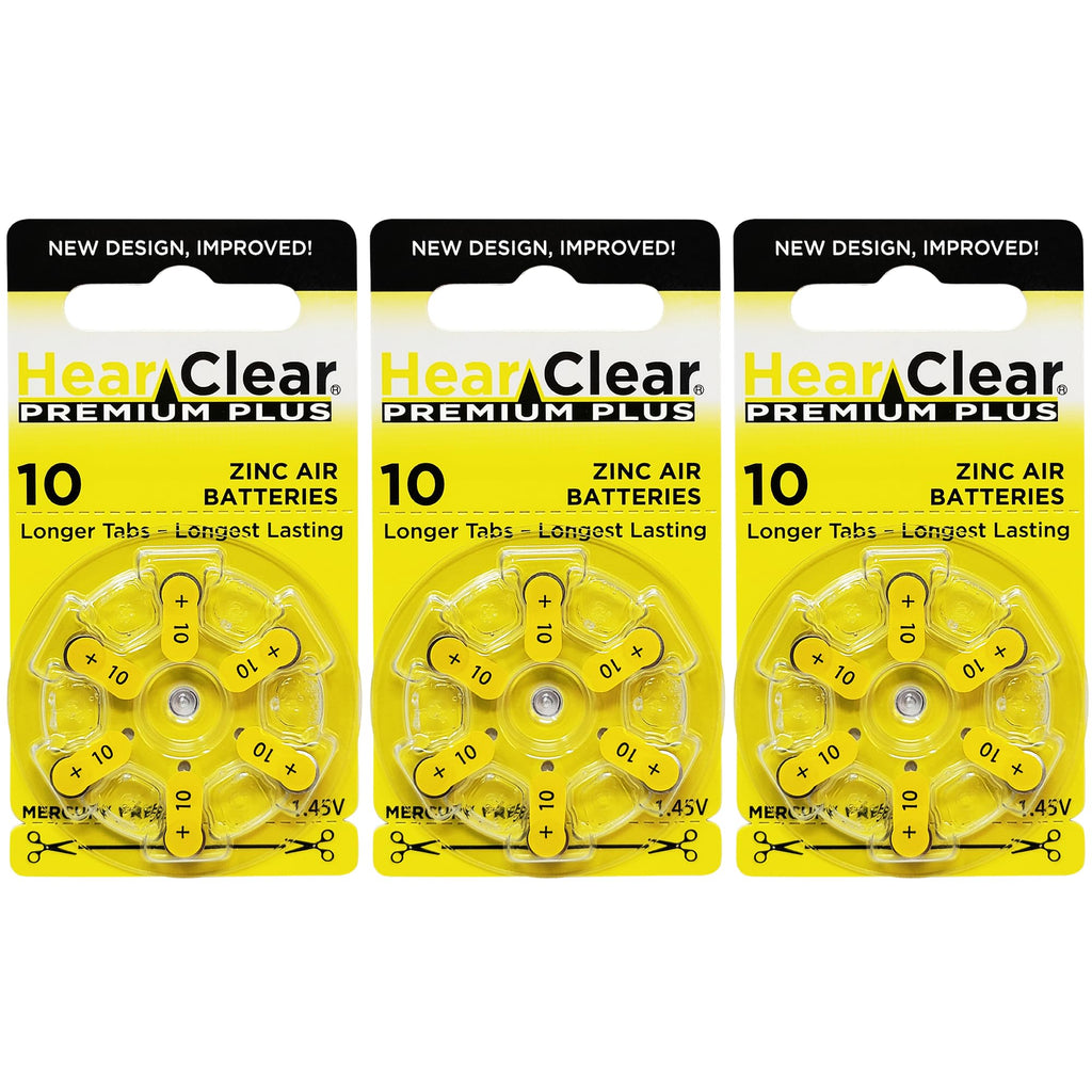 HearClear Size 10 PR230 1.45V Hearing Aid Batteries Yellow Tab (18 Batteries)